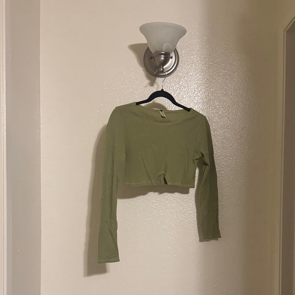 Sage Green Long Sleeve Crop Top